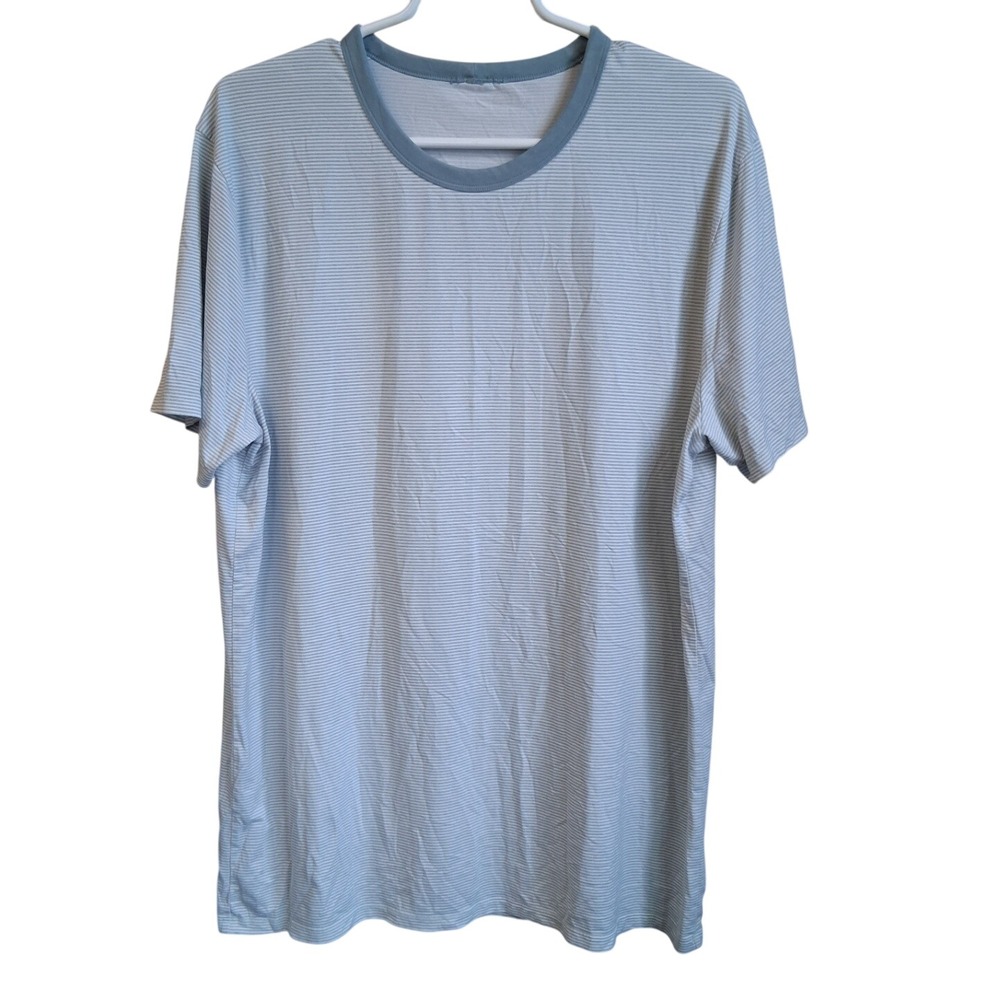 Lululemon Men's Basic SS Tshirt Grey/Green & White Stripe XL Cut Tag EUC